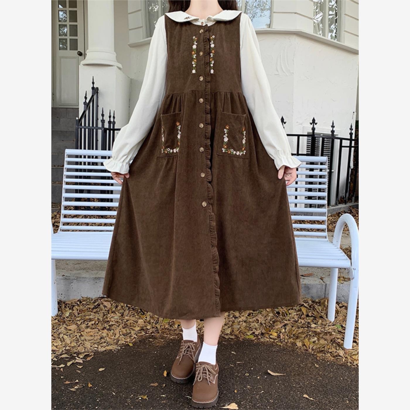 娃娃领连衣裙套装女孩秋冬服装2025新初中和高中学生灯芯绒吊带裙