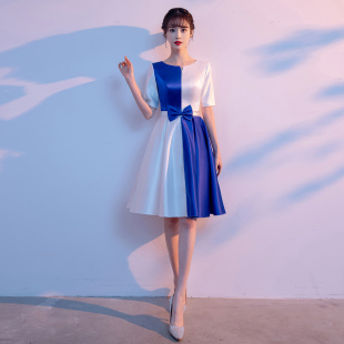 舞台表演小晚礼服裙女白色礼仪服装 学生比赛朗诵合唱团演出服主持