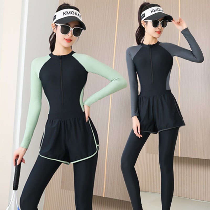 全身泳衣女连体长袖长裤短裤夏季z防晒保守显瘦遮肚温泉潜水服202
