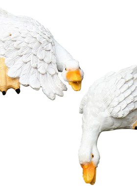 户外公园庭院假山鱼缸鱼池水景造景装饰品仿真动物喝水鸭子摆件