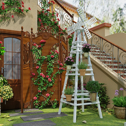 室外花园花架户外庭院防腐木葡萄架白色风车月季爬藤架实木花架子