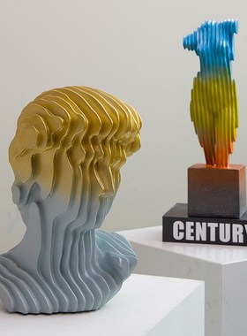 彩色条纹渐变艺术装置抽象线条人物雕塑摆件酒店餐厅橱窗软装搭配