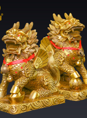 麒麟摆件一对纯铜平安招財踩八卦卧室客厅玄关风水家居装饰品