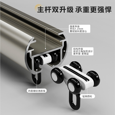 新款下滑式窗帘杆罗马杆滑轨支架配件客厅双杆杆子挂杆轨道