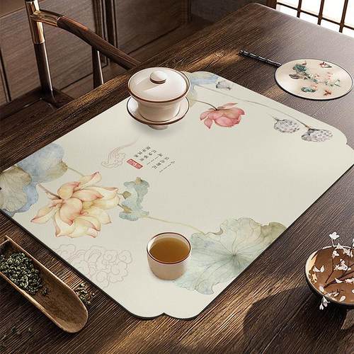 中式硅藻泥茶席吸水茶桌垫布茶杯垫桌旗免洗隔热中国风茶台茶杯垫