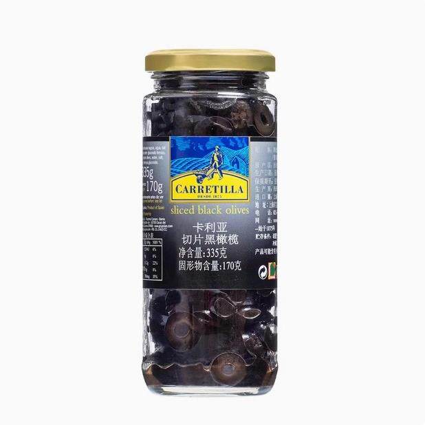 .西餐烘焙原料 西班牙进口 卡利亚 切片黑橄榄 披萨用 335g/罐