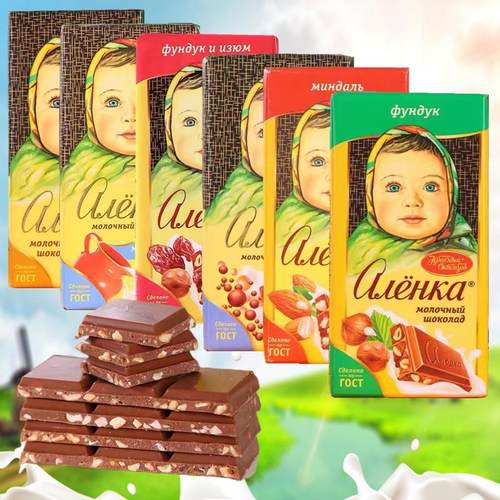 俄罗斯原装进口大头娃娃爱莲巧巧克力纯可可脂榛子杏仁牛奶原味