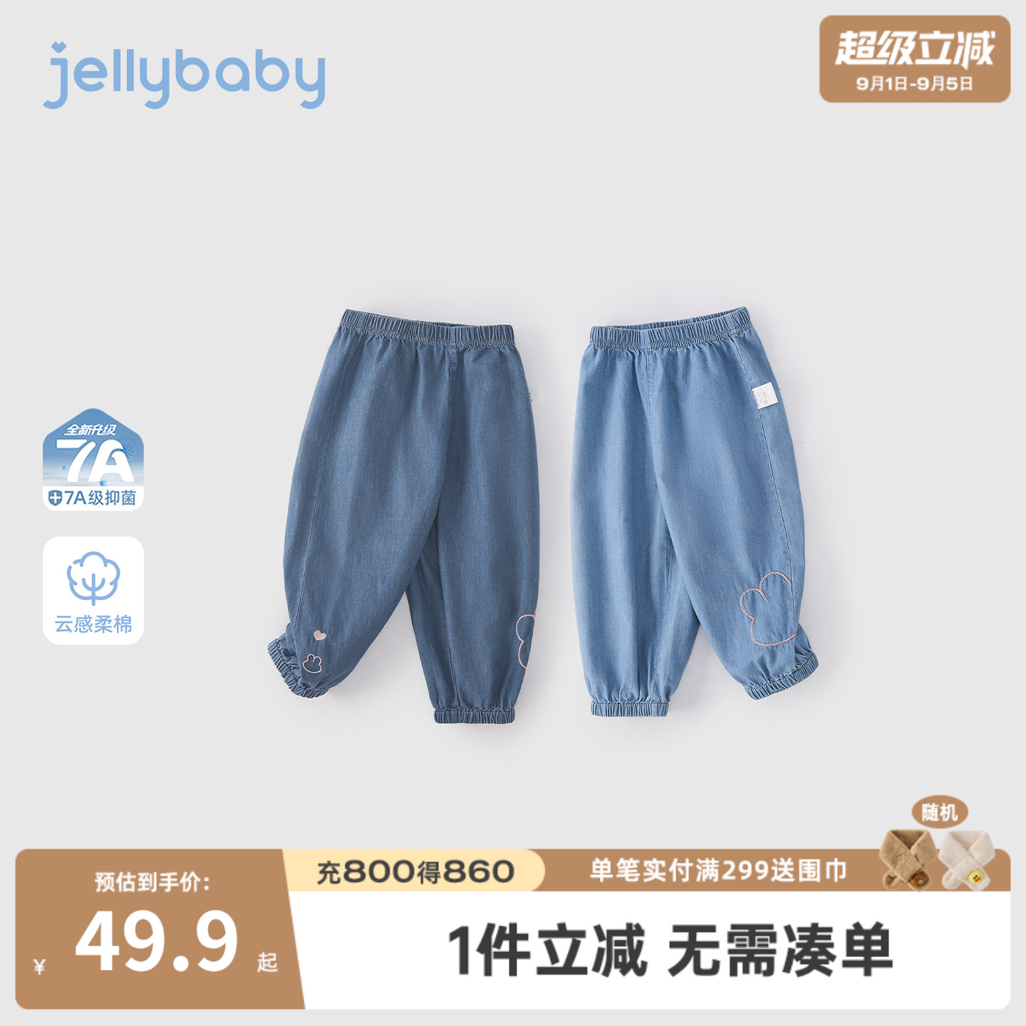 夏季女童纯棉抑菌薄款牛仔长裤图片
