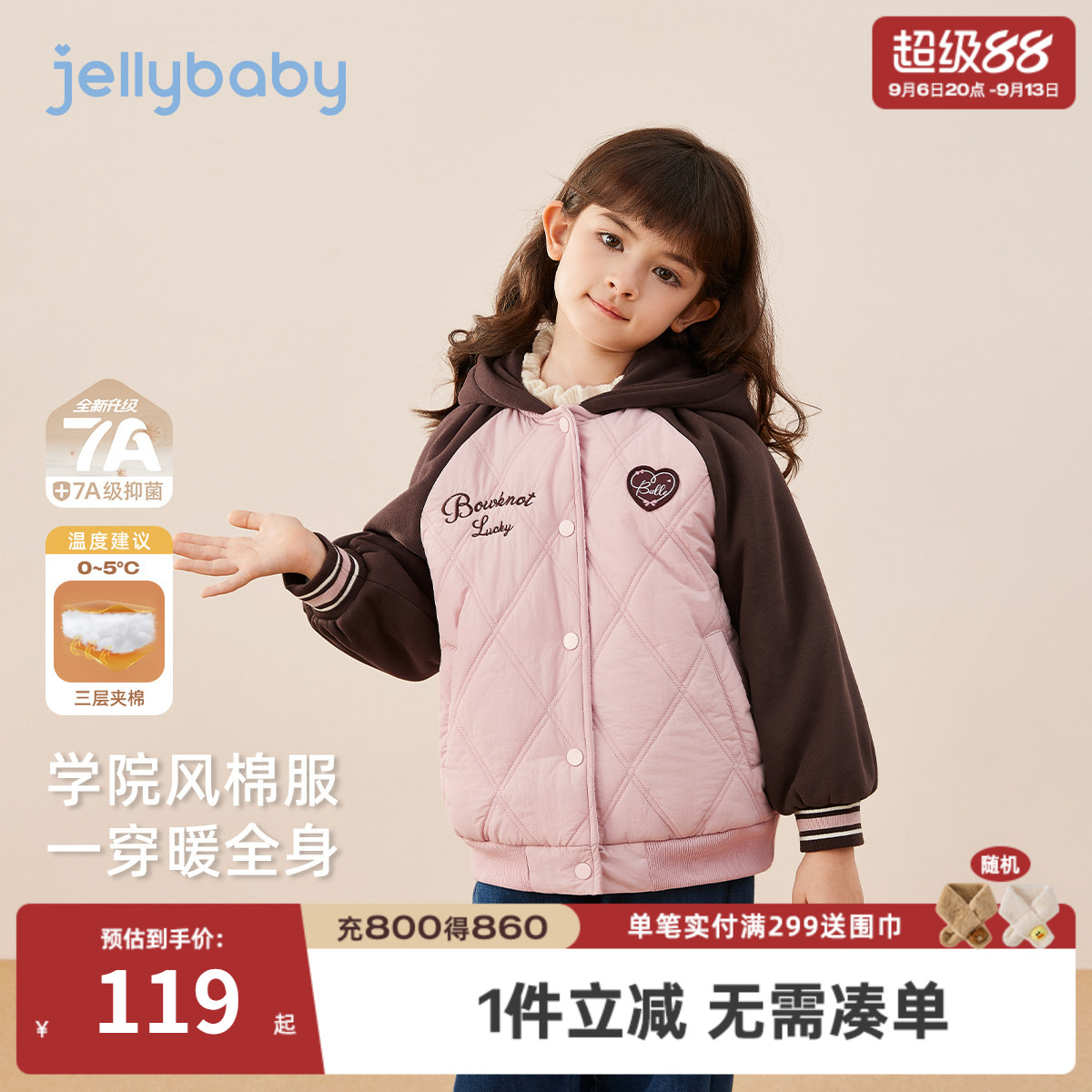 [保暖锁温加厚]女童棉服冬季大童棒球服棉衣宝宝外套儿童夹棉棉袄图片