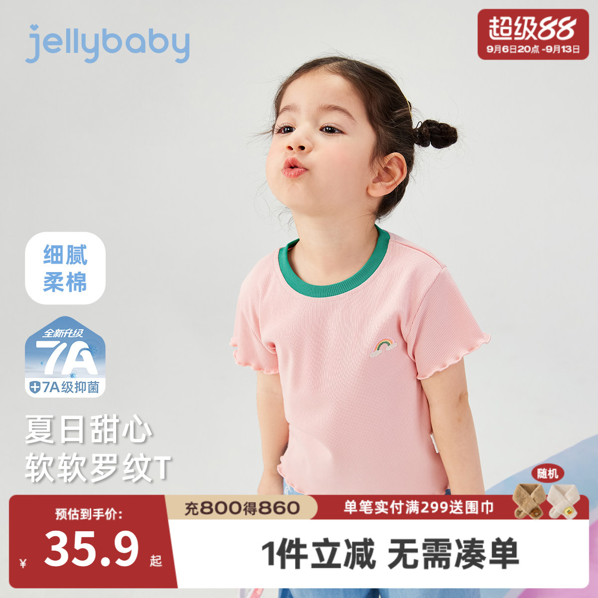 7A抗菌女童甜美花边短袖T恤图片