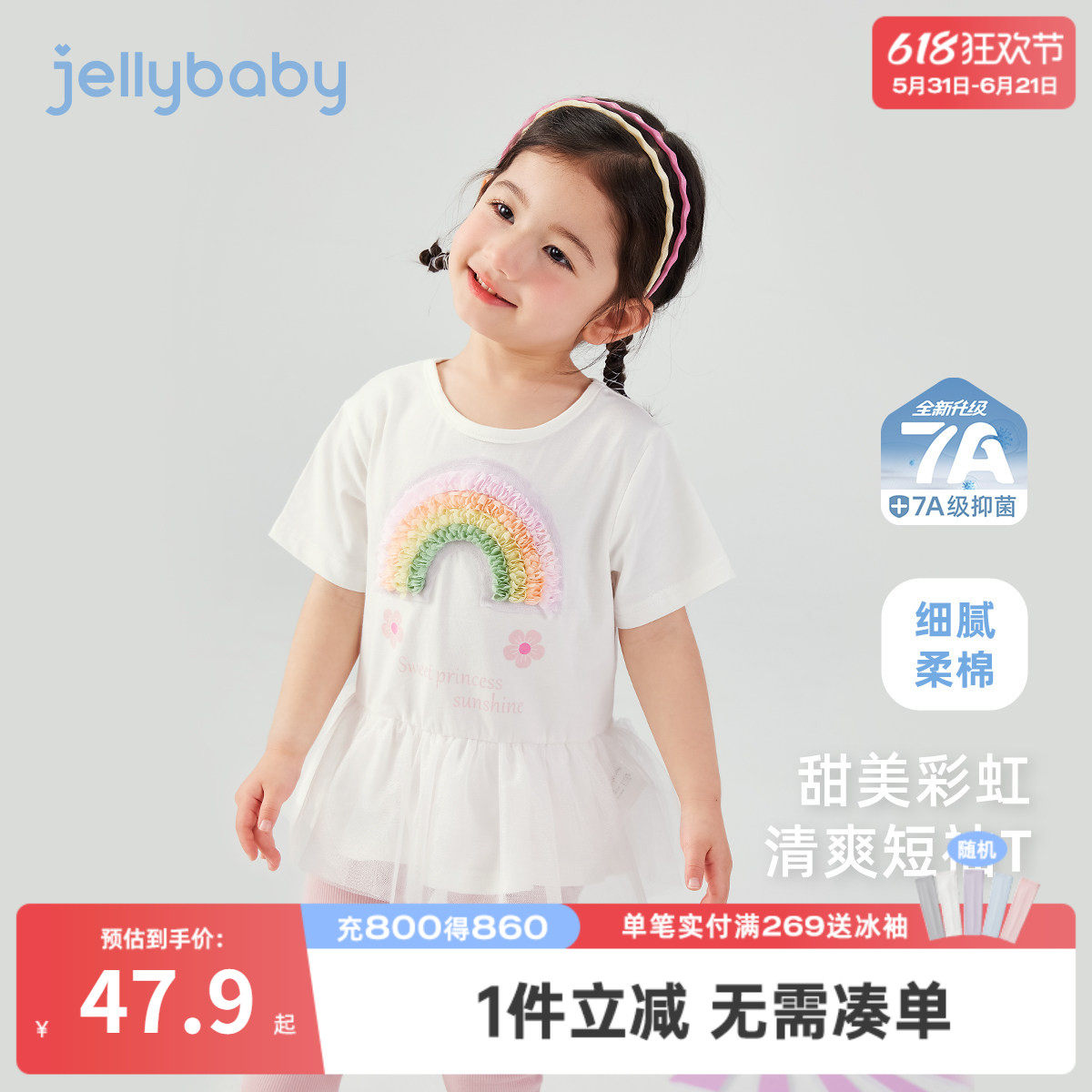 女童t恤短袖夏季小童甜美衣服女孩夏款儿童洋气夏装5宝宝裙摆上衣
