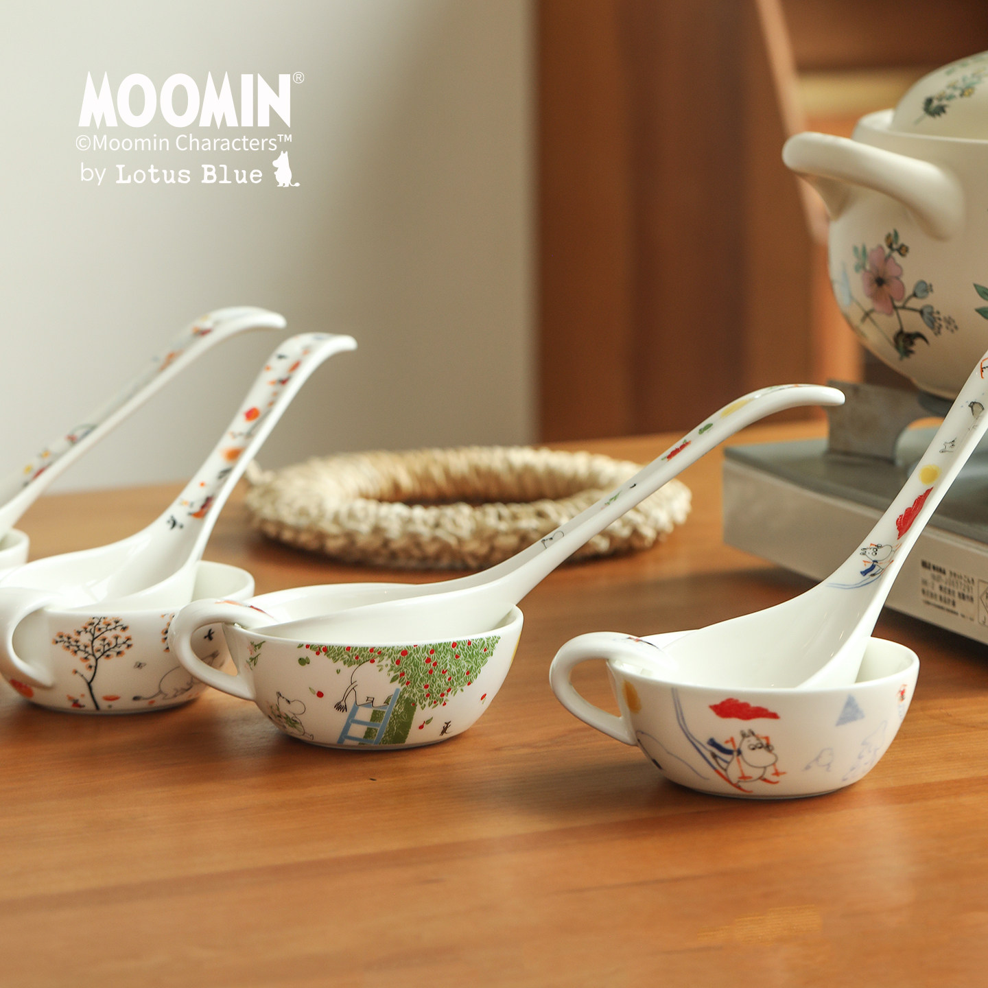 moomin姆明汤勺家用大号盛汤长柄陶瓷分餐勺高级感砂锅勺子带味碟