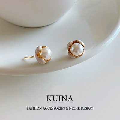 新款珍珠花朵耳钉小众不撞款百搭