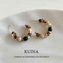 小众高级感美拉德天然虎眼石耳圈耳环女新款 轻奢银针耳钉耳饰 法式