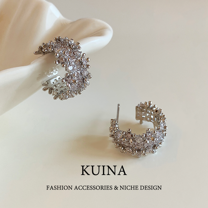 满钻耳圈耳环纯银针耳钉女士