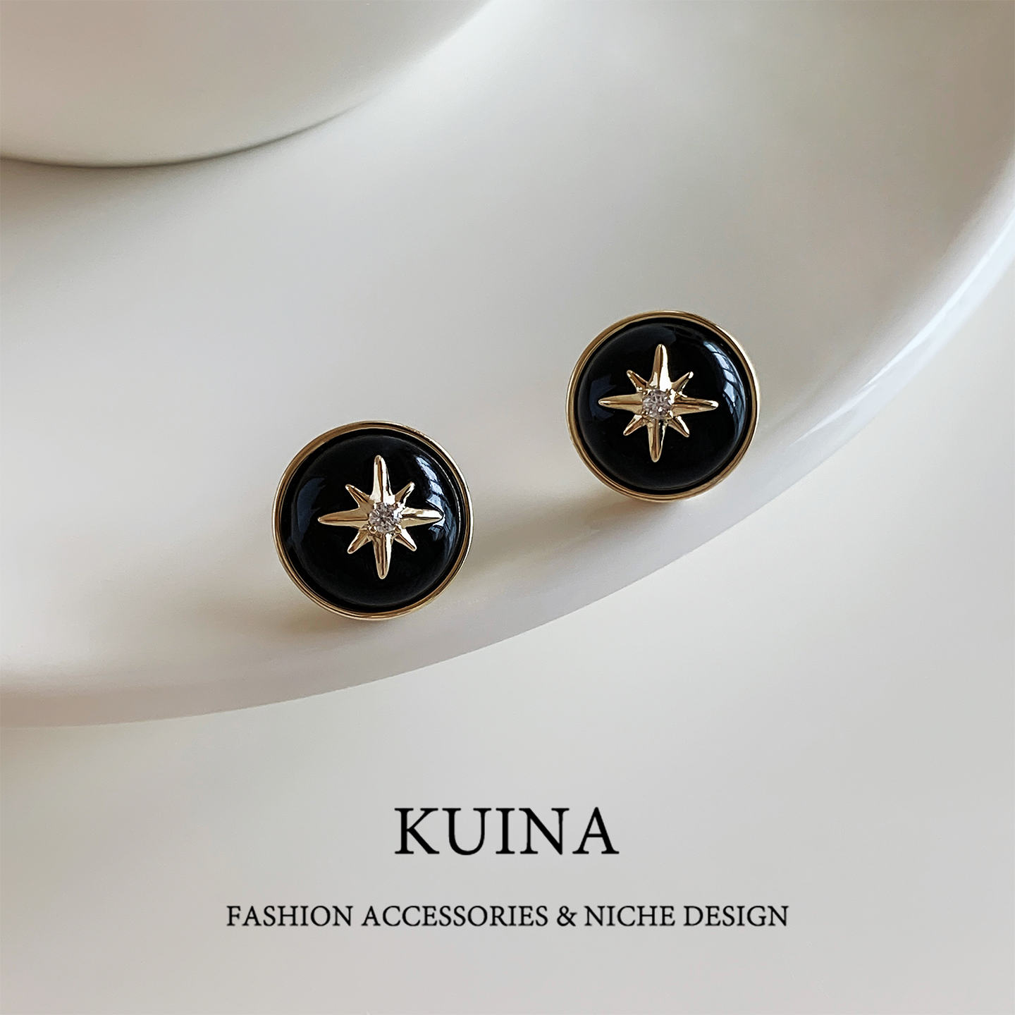 法式复古轻奢八芒星圆形耳钉