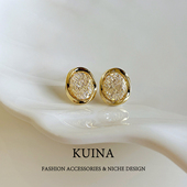 简约气质金色圆形耳钉女小众精致轻奢纯银针耳环新款 高级感耳饰品