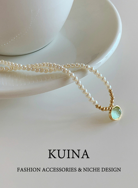 珍珠项链女款猫眼石吊坠锁骨链