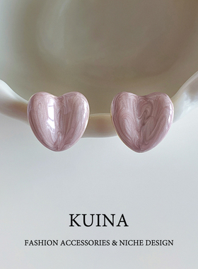 珐琅爱心耳环女纯银针耳钉轻奢高级感气质大气小众独特紫色耳饰品