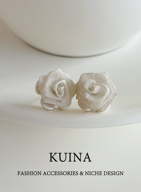 高级感白色山茶花耳钉女小众百搭纯银针耳环气质独特漂亮花朵耳饰