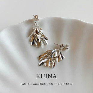 银色麦穗流苏耳环2025新款 高级感气质独特金属耳饰品纯银针耳钉女