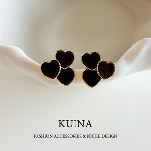 新款 秋冬植绒咖色爱心耳钉小众独特简约高级感气质耳环美拉德耳饰