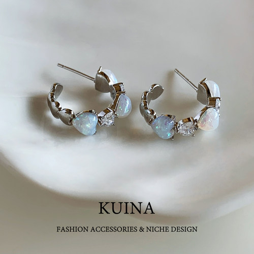 kuina超闪爱心圈圈耳钉法式轻奢