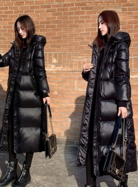 2025新款黑色羽绒棉服韩版长款亮面棉衣女加厚修身棉袄ins潮外套