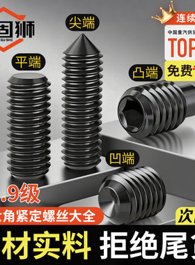 12.9级平凹尖凸端紧定内六角无头机米顶丝螺丝螺钉M3M4M5M6M8M10