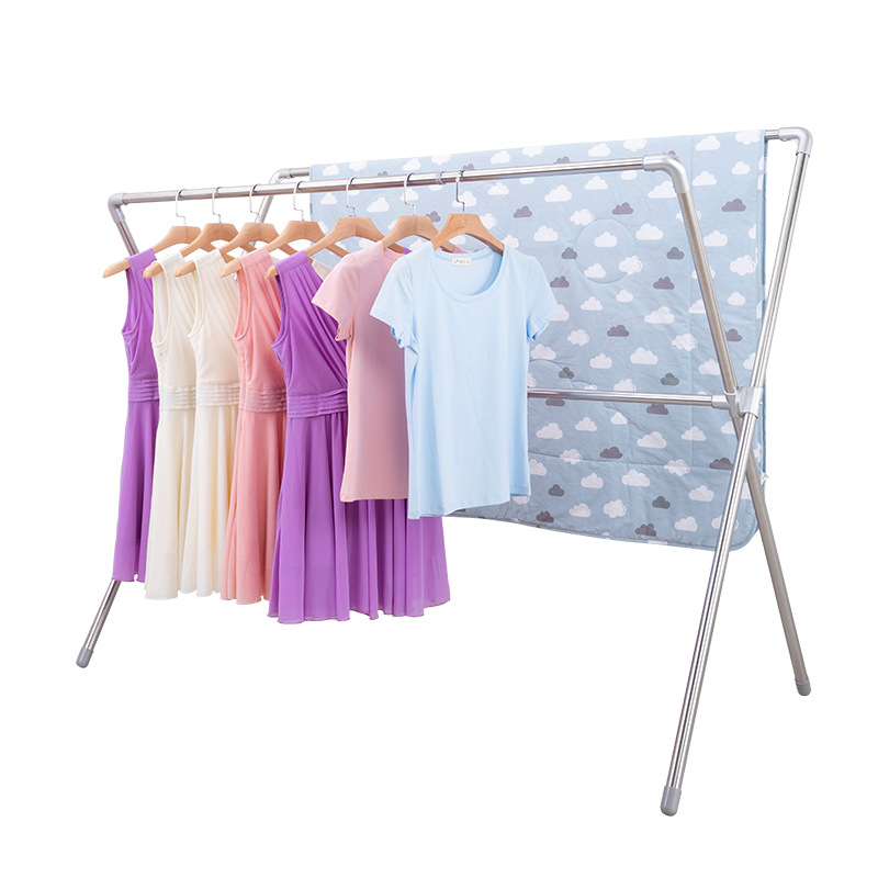 X型晾衣架阳台折叠晾晒室内室外晒被 加粗不锈钢管双杆式落地衣架