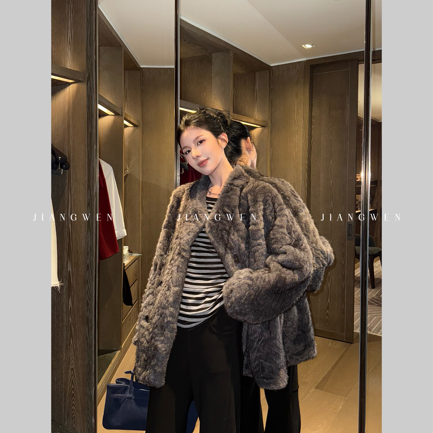 环保皮草毛绒外套老钱风大衣