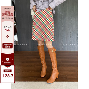 A字裙 羊毛显瘦短款 姜雯 时髦复古MIU系彩色格子高腰半身裙女秋季