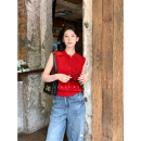姜雯ukilau巨好看红色无袖 女 polo领上衣背心外穿针织马甲夏季 短袖