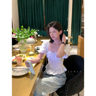 法式 花边‘一字肩 正肩’两穿上衣女夏季 设计感显瘦气质小衫