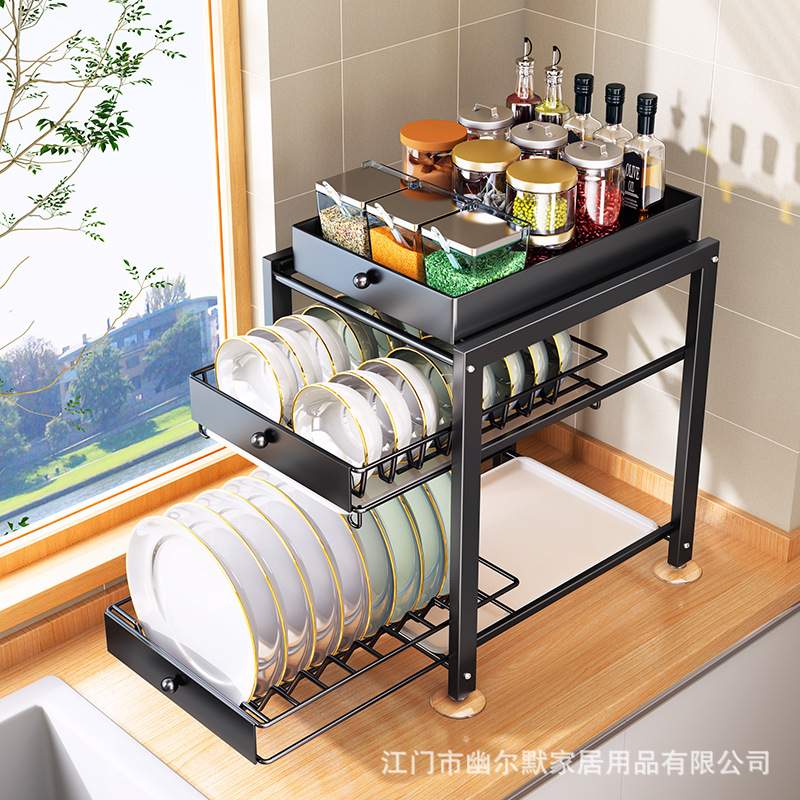 抽拉式厨房碗碟架收纳架沥水家用台式置物架碗盘架碗筷收纳盒碗柜