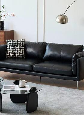 黑色沙发客厅225新复款办公室小接待0会客三人位古风皮艺沙al66发