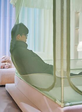 新款T+U式型刺109绣花回边床笠底款防开蚊可拆卸三门坐床蚊帐纱