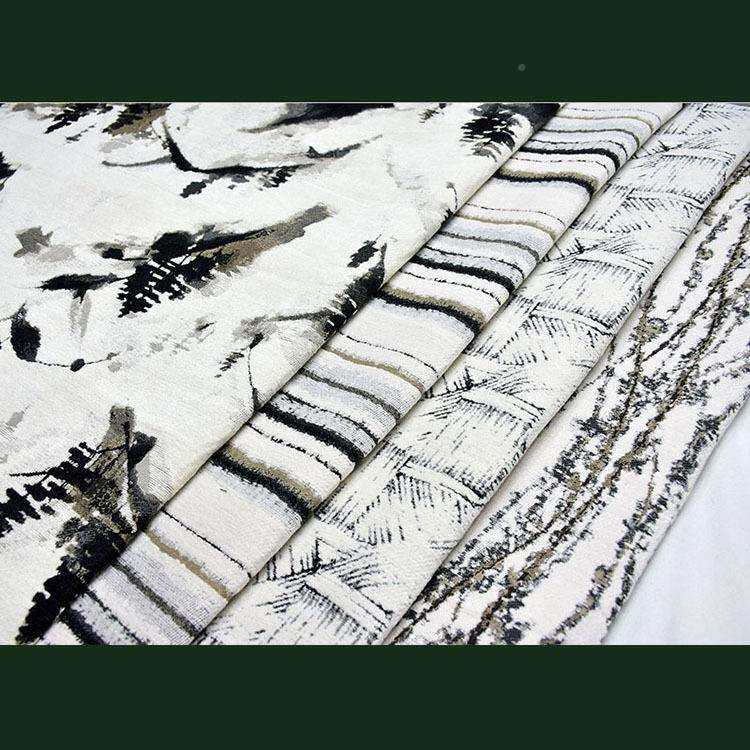 水花墨风雪尼尔提厚001实面料新中式沙发垫套抱枕棉条麻格子纹布