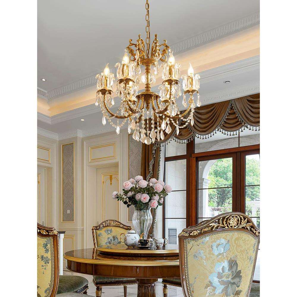 欧式水晶吊灯法式中轻厅奢别全铜客厅餐卧室书房713创意法古式墅