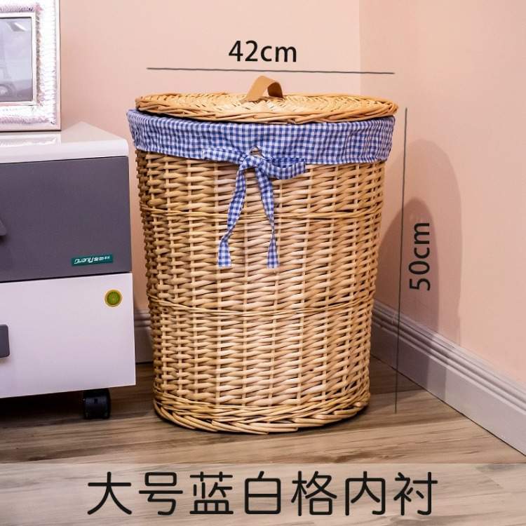 巜 收纳筐脏衣篮藤编脏衣服收纳框带盖号家用脏衣篓深筐圆