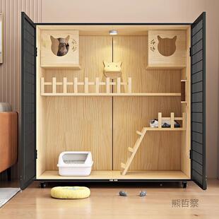 猫别墅实木猫屋猫体华窝猫咪爬猫架一豪猫舍室Yjdd6AyZ内猫柜全景