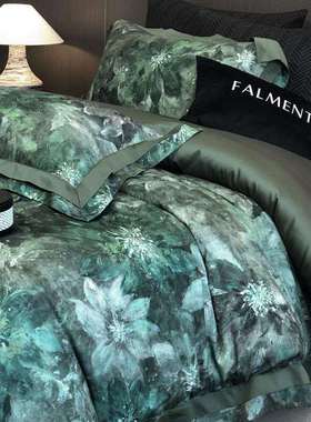 A类00S长棉绒款棉1纯四件套新四季通用印花绿色床单被套床法尔曼