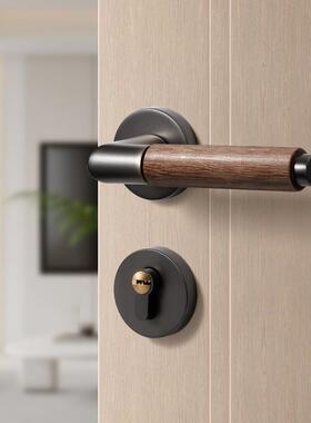 中把式卧锁室新门AY2-M9室内房间复古木门门手胡桃木磁吸静音实木