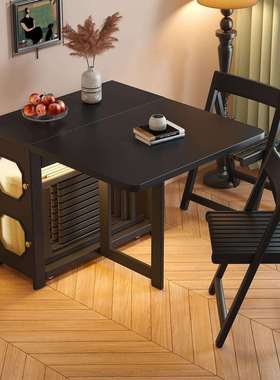 中古实木家折餐桌一体36742餐边柜用风小户叠型法式复古伸缩多功