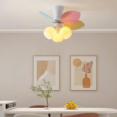 奶WQI油儿童房风电扇灯卧室女孩房彩色全光谱DLE灯具静风音一体扇