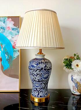 新中古典饰蓝色花几纹陶瓷装台TQ-066灯酒店式样板房客厅角卧室书
