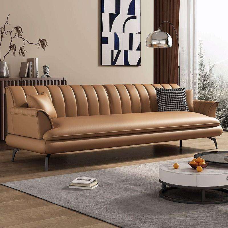 意式极简皮沙发客厅2025新款办公复古330棕色现代室沙简直约皮艺