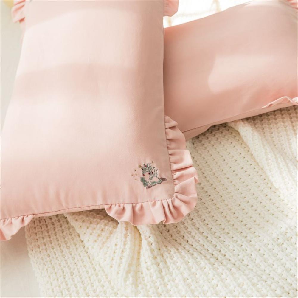 磨儿童纯色主枕套全棉荷叶边刺绣公风简枕约头套3JXX0毛x50