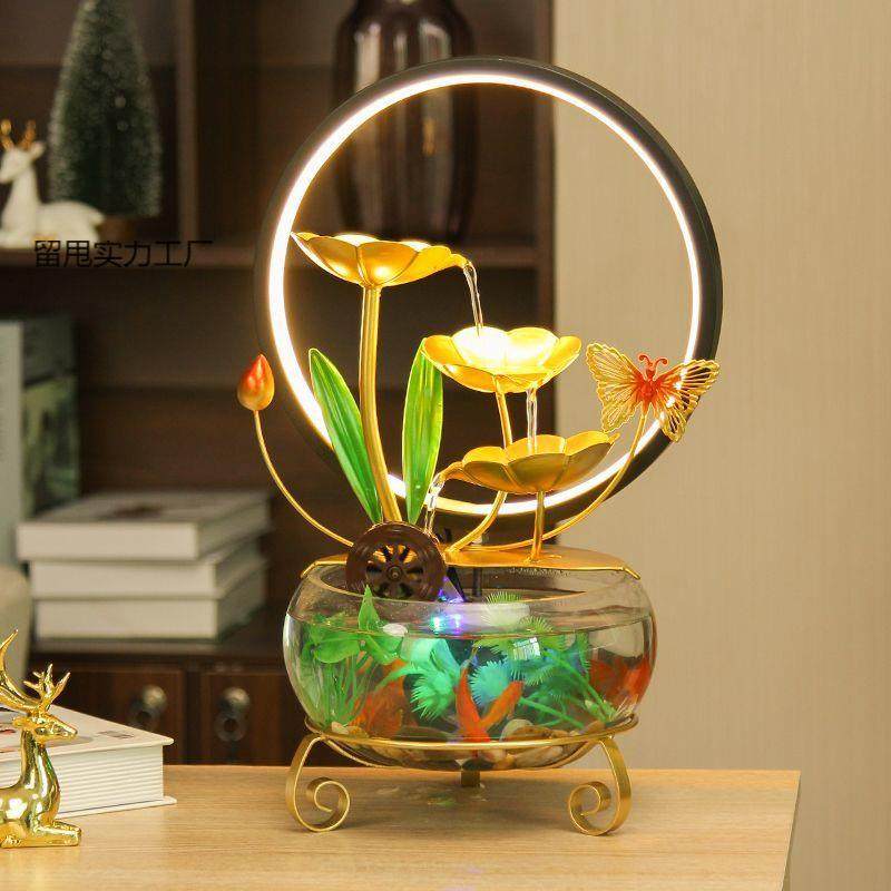 陶缸七彩复古中式水BIZ摆件循环水客厅玄关装鱼饰品开业中流式摆