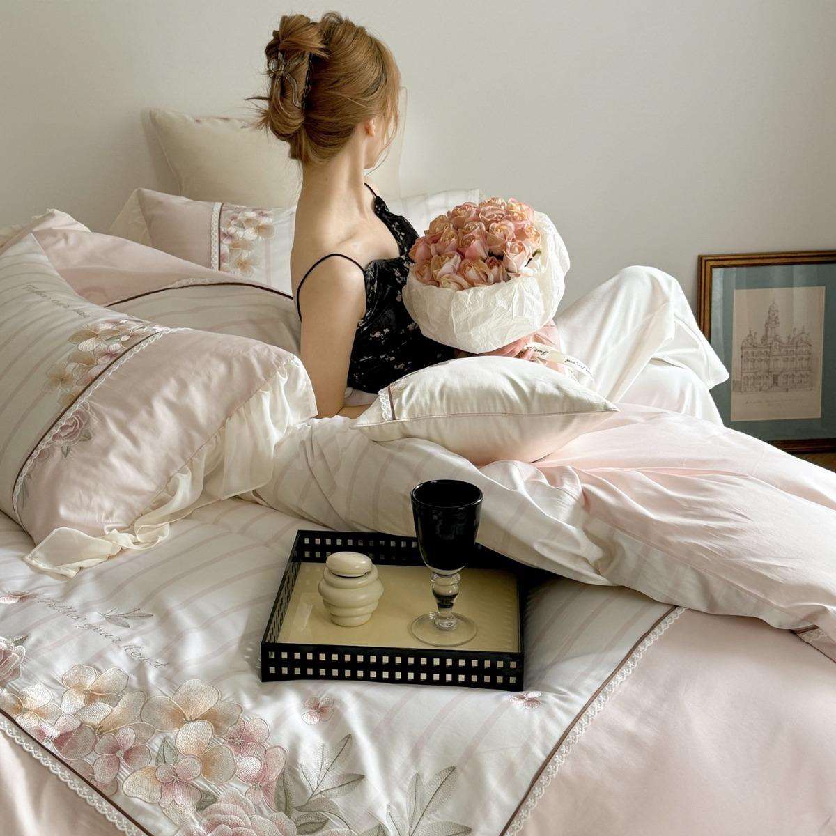 100S端澳棉四件套双高股棉床品件刺绣工艺法式公主套风床上四5.14